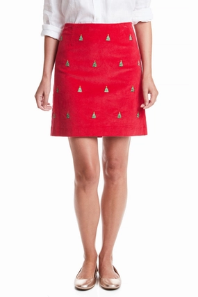Spring Brunch Ali Skirt Corduroy Crimson with Christmas Tree
