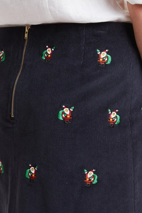 Classic Touch Mid Rise Ali Skirt Corduroy Nantucket Navy with Santa