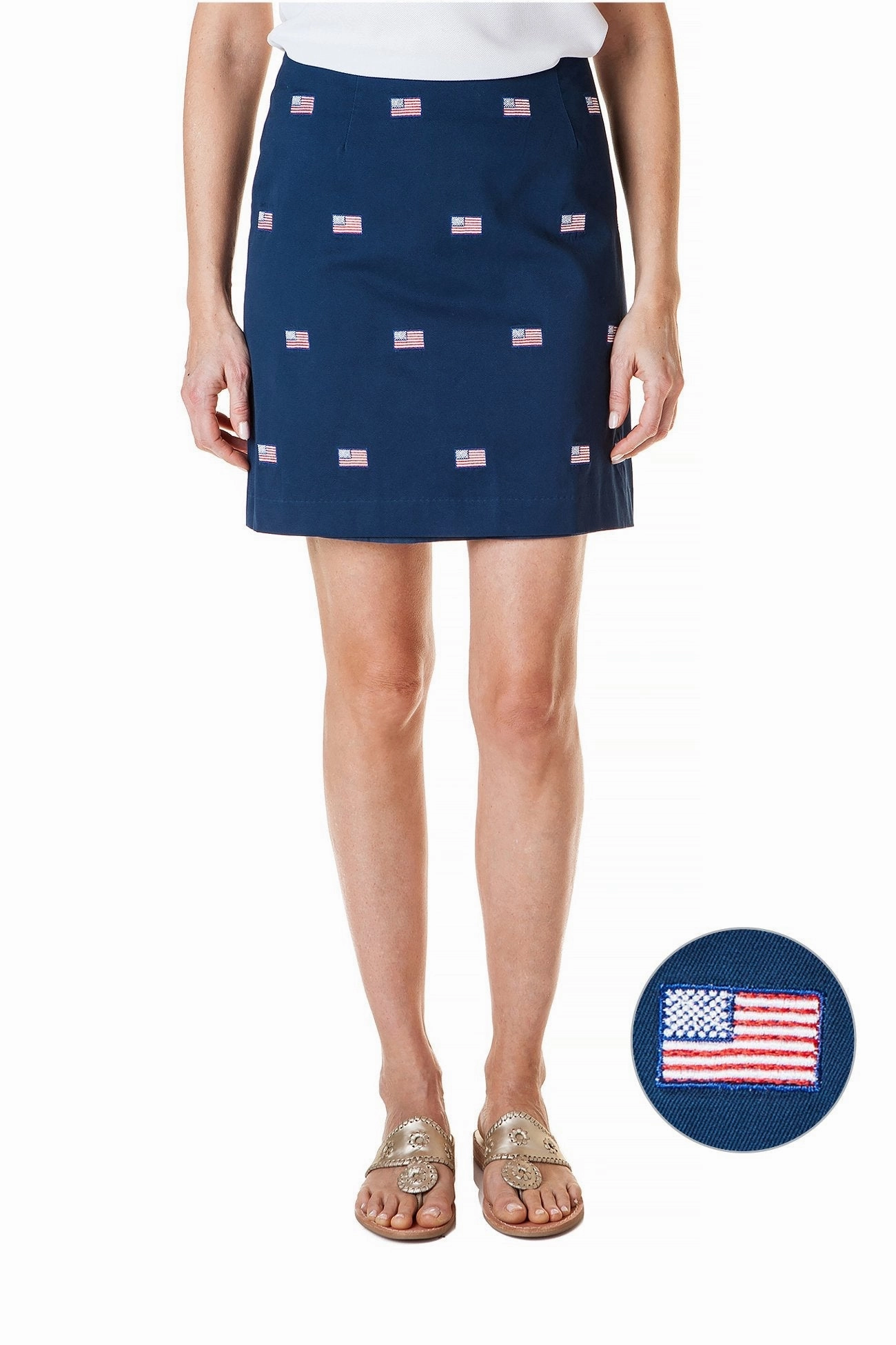 Handmade Quality Ali Skirt Nantucket Navy with American Flag 19"