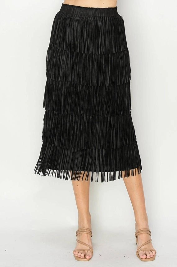 Low Impact Dye Jayleen Fringe Skirt in Black