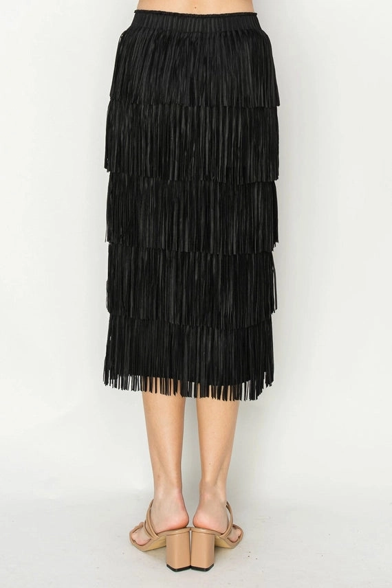 Jayleen Fringe Skirt in Black Evening Look