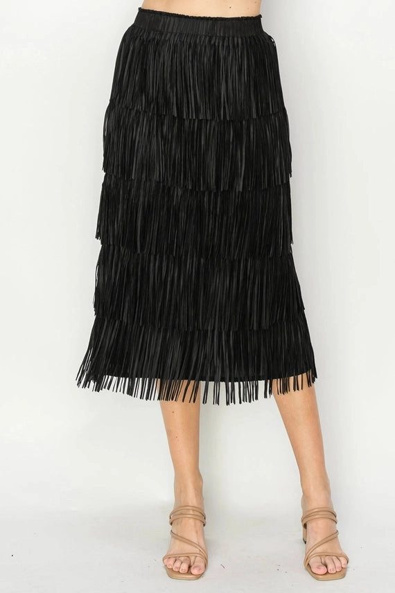 Jayleen Fringe Skirt in Black Slim Shape