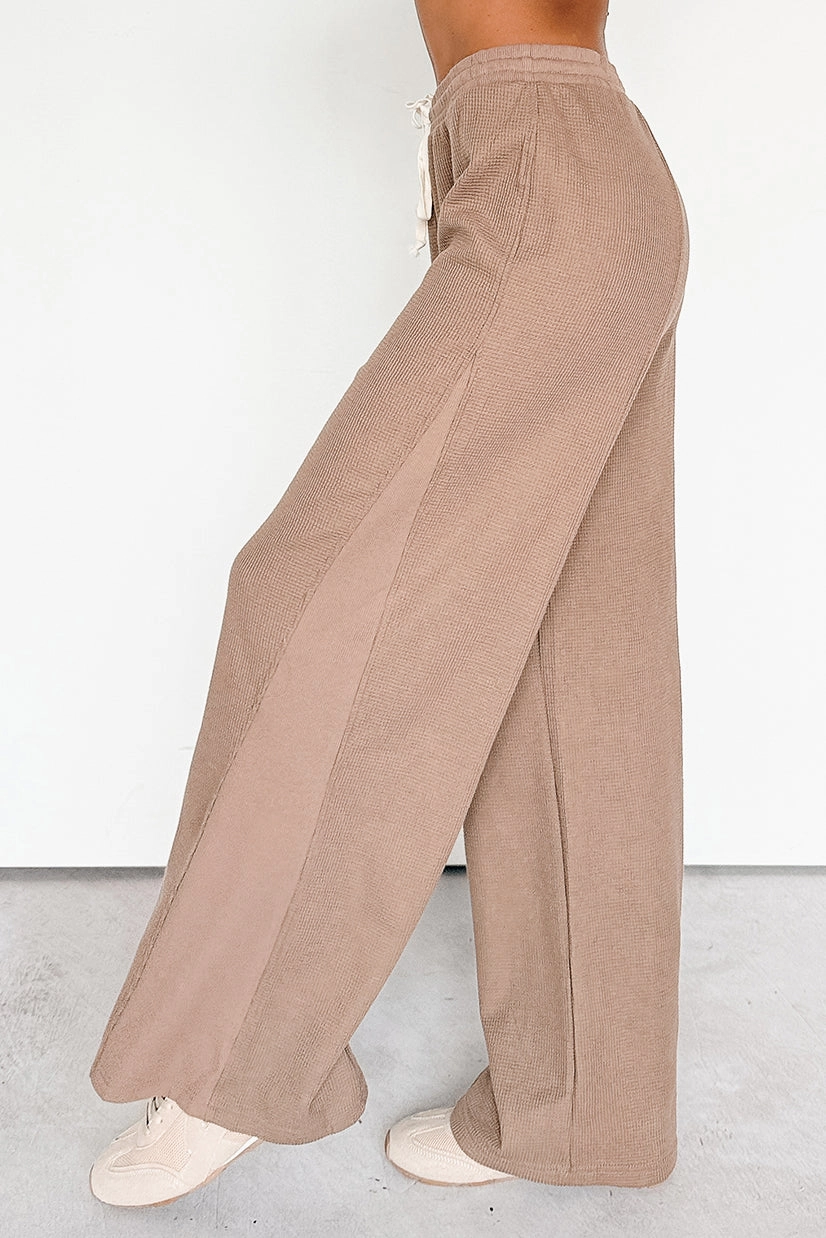 nylon Wool In The Daylight Contrast Tie Waffle Knit Pants (Mocha)