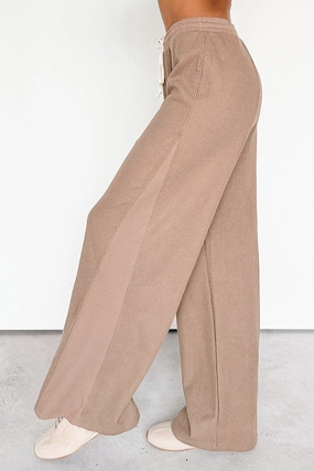 Stay Dry In The Daylight Contrast Tie Waffle Knit Pants (Mocha)