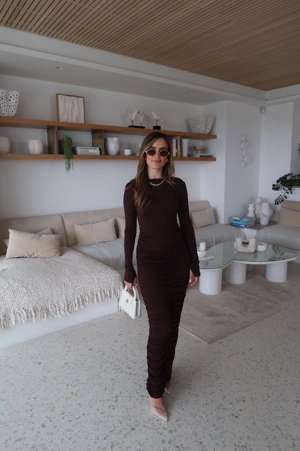 Caterina Midi Dress Chocolate Cool Finish Relaxed Style