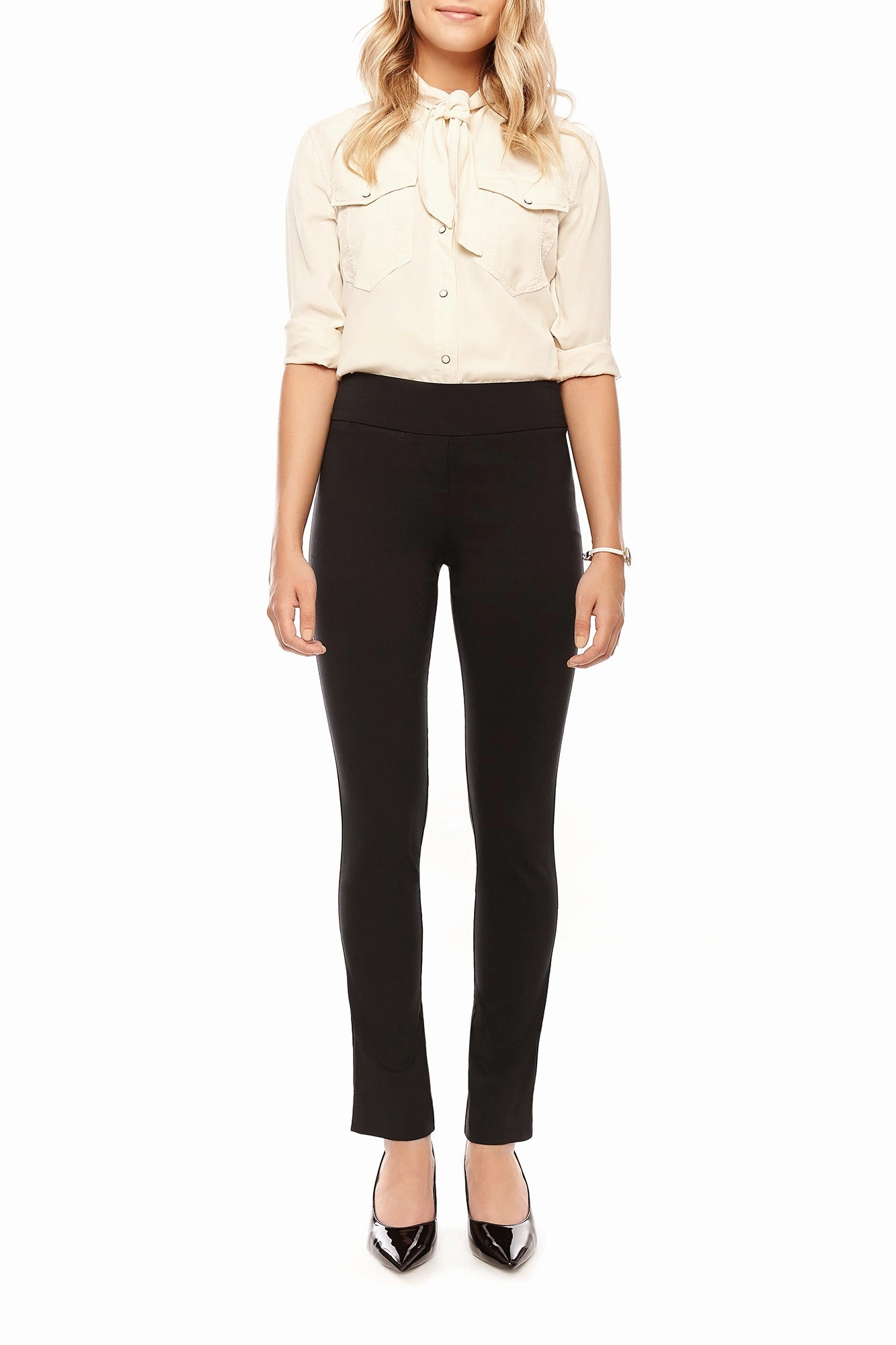 Basic Style Wrinkle Free Fabric Marlie Black Slimming Pant