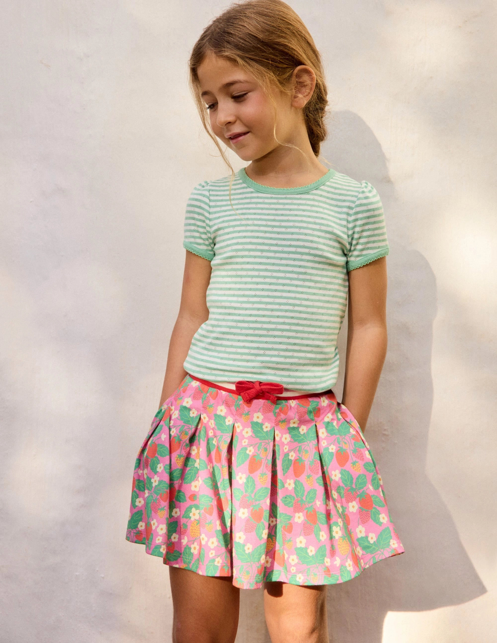 Pleated Jersey Skort-Cosmos Pink Strawberry Patch Road Trip
