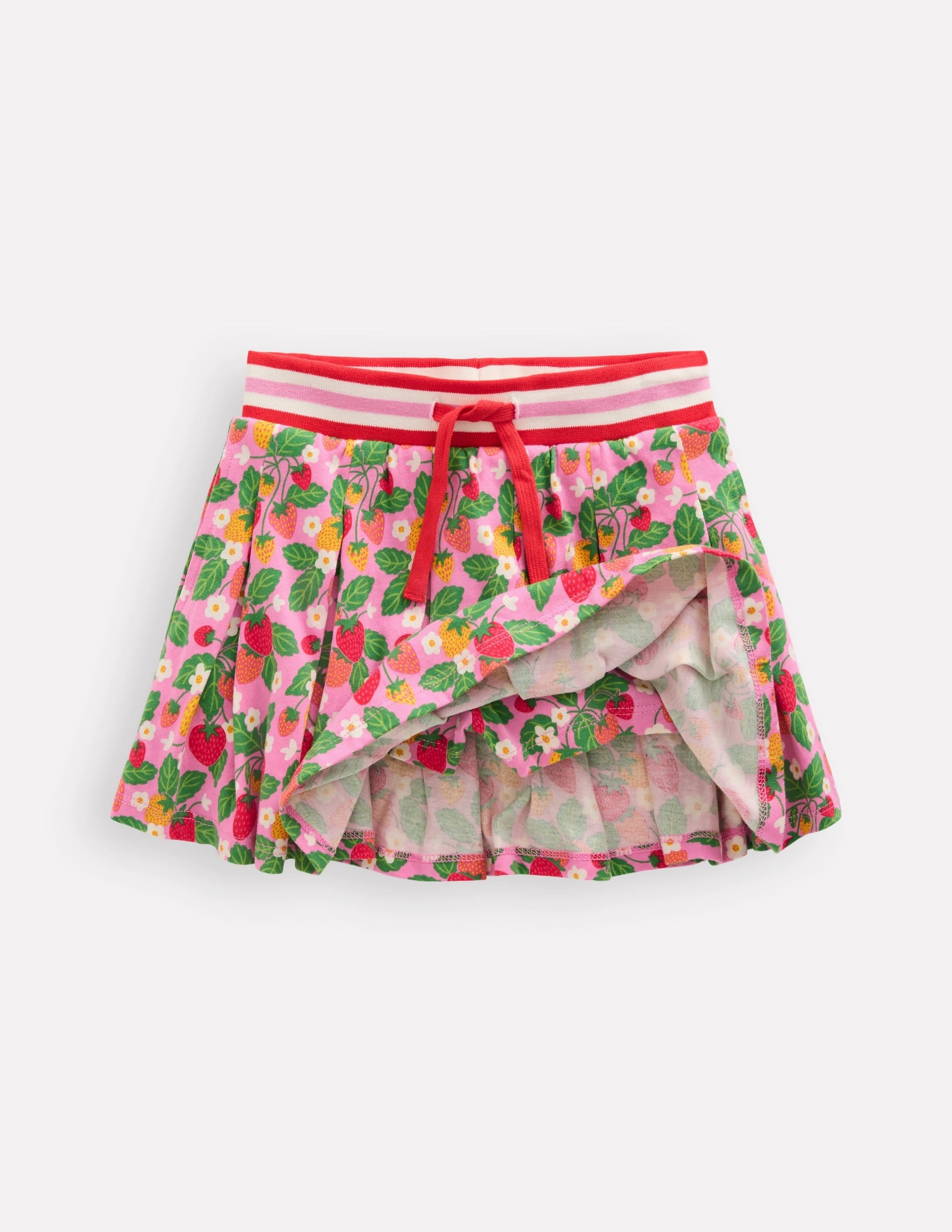 Pleated Jersey Skort-Cosmos Pink Strawberry Patch Dance Practice Button Details