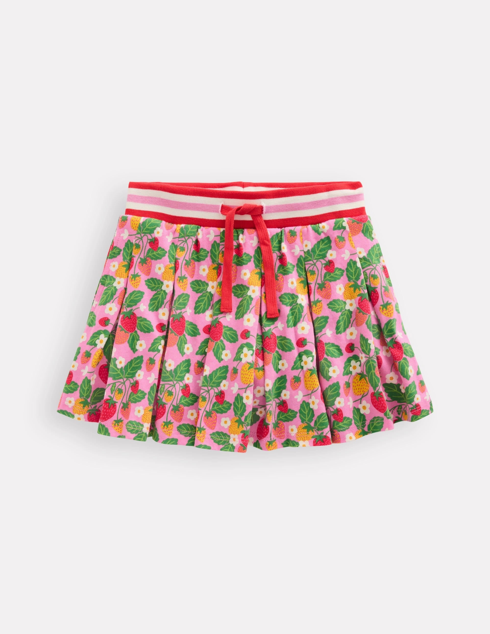 Chafe Resistant Fast fashion Pleated Jersey Skort-Cosmos Pink Strawberry Patch
