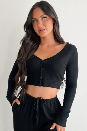 All Your Love Button Detail Long Sleeve Top (Black) AbrasionResistant Finish