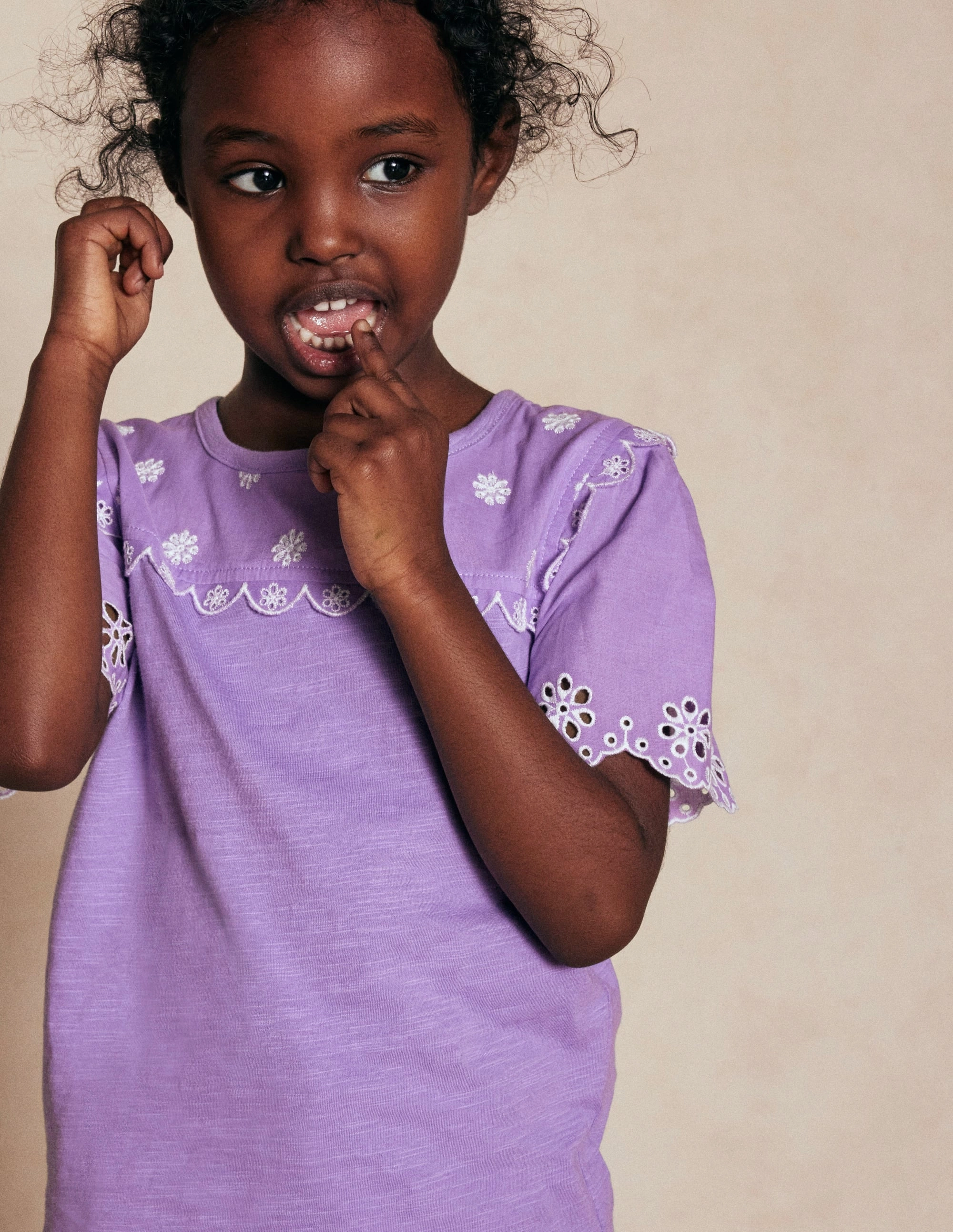 Versatile Shirt LightweightConstruction Broderie Sleeve Tee-Aster Purple