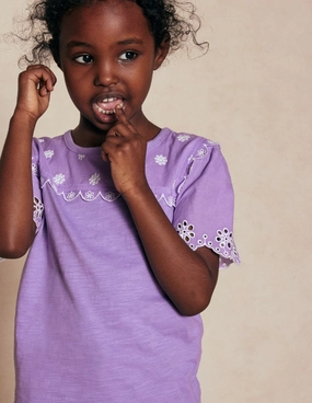 Versatile Shirt LightweightConstruction Broderie Sleeve Tee-Aster Purple