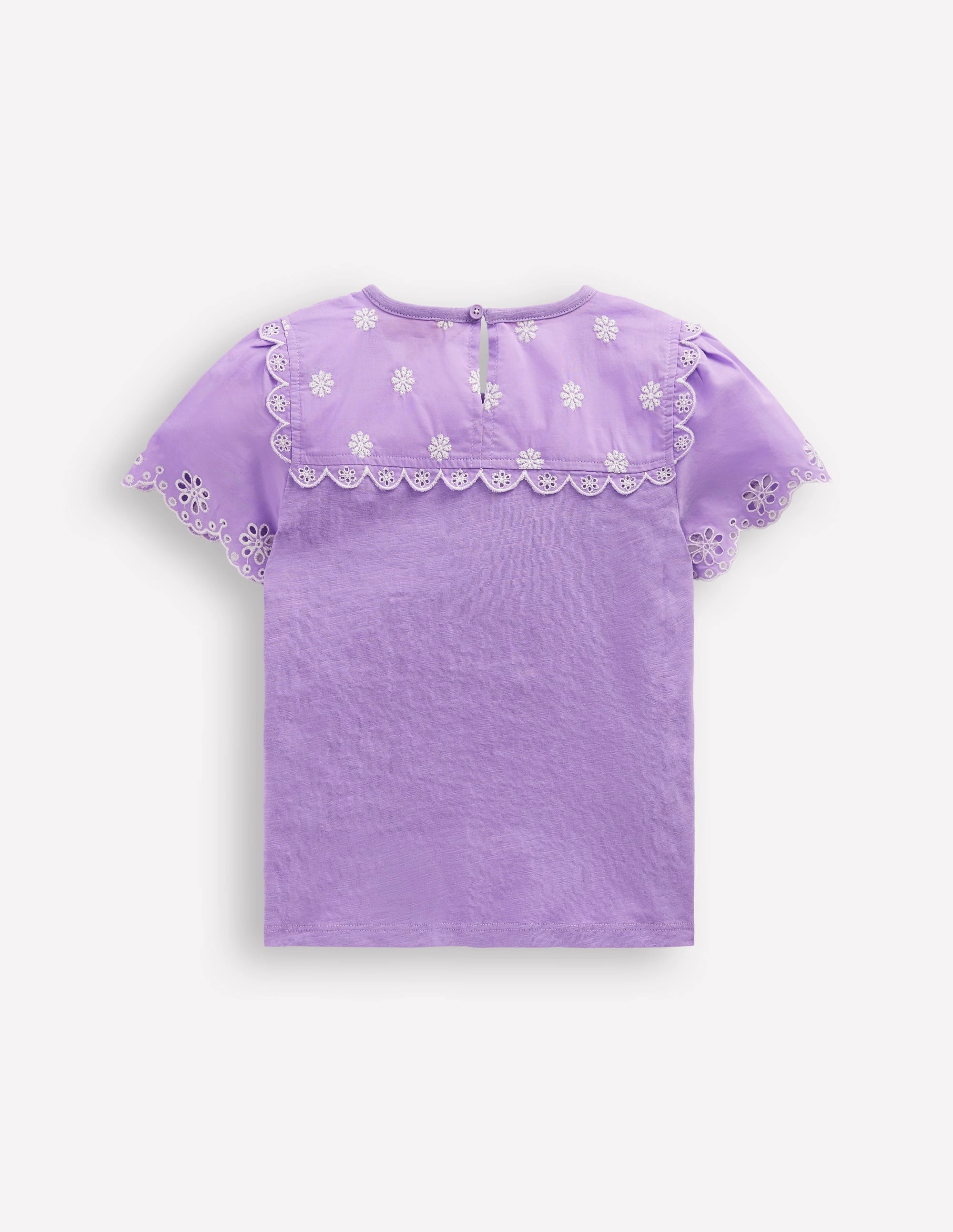 Wrinkle Resistant Weave Drop Shoulder Broderie Sleeve Tee-Aster Purple