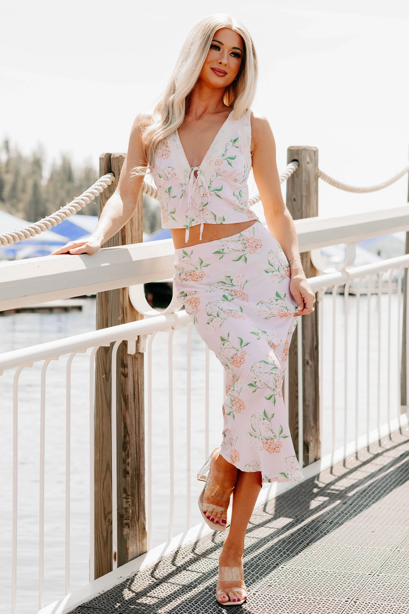 Comfort Waistline Always Beautiful Floral Satin Skirt (Baby Pink)