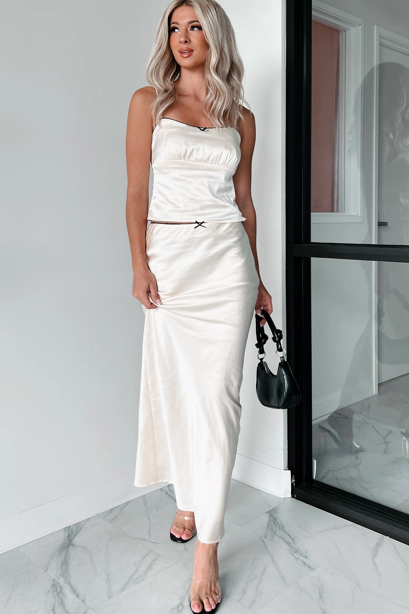 Always Delightful Satin Skirt (Cream) Crisp Finish Smooth Cut