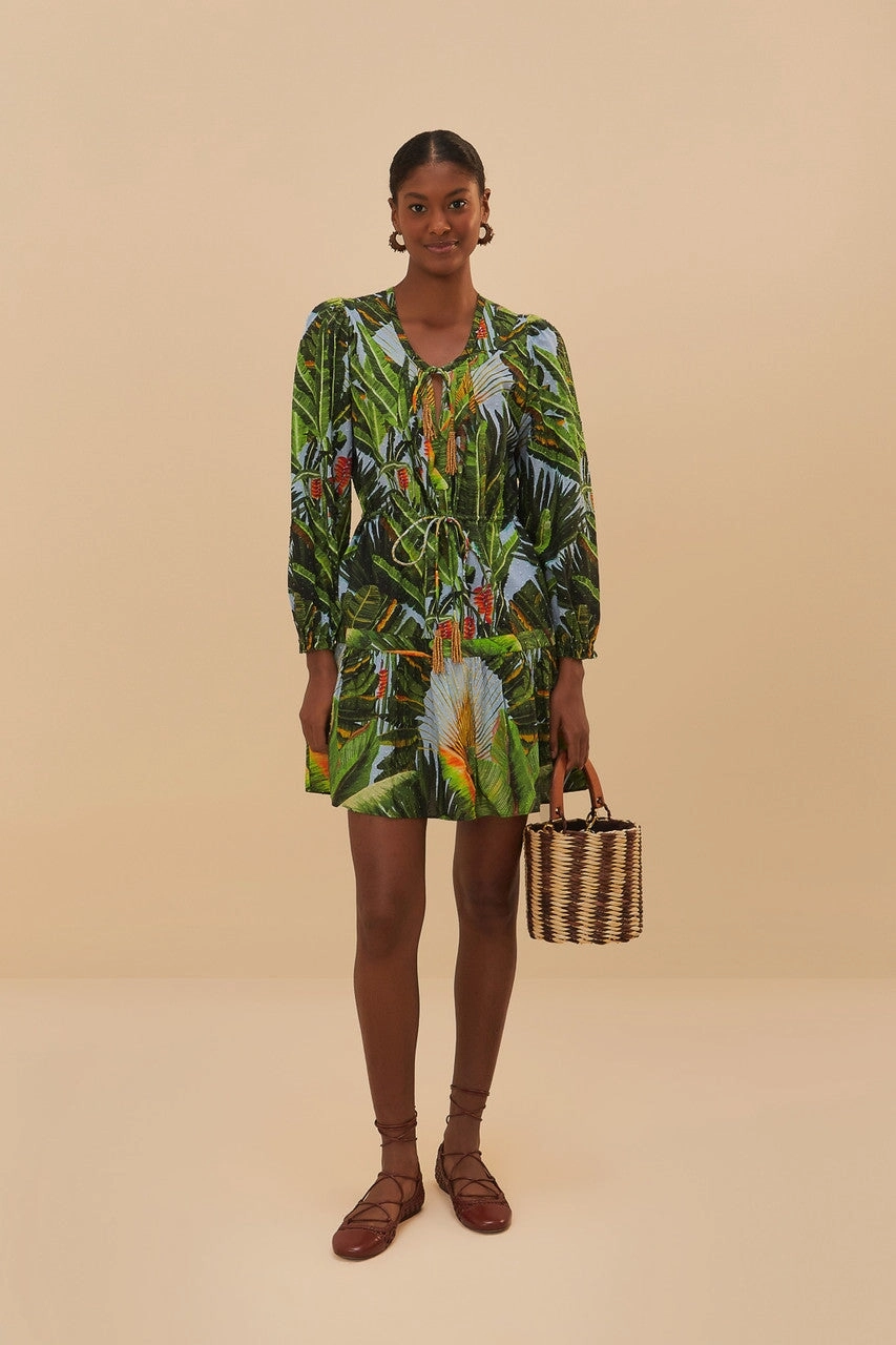 Amazonia Forest Blue Mini Dress Free Shape Soft Feel