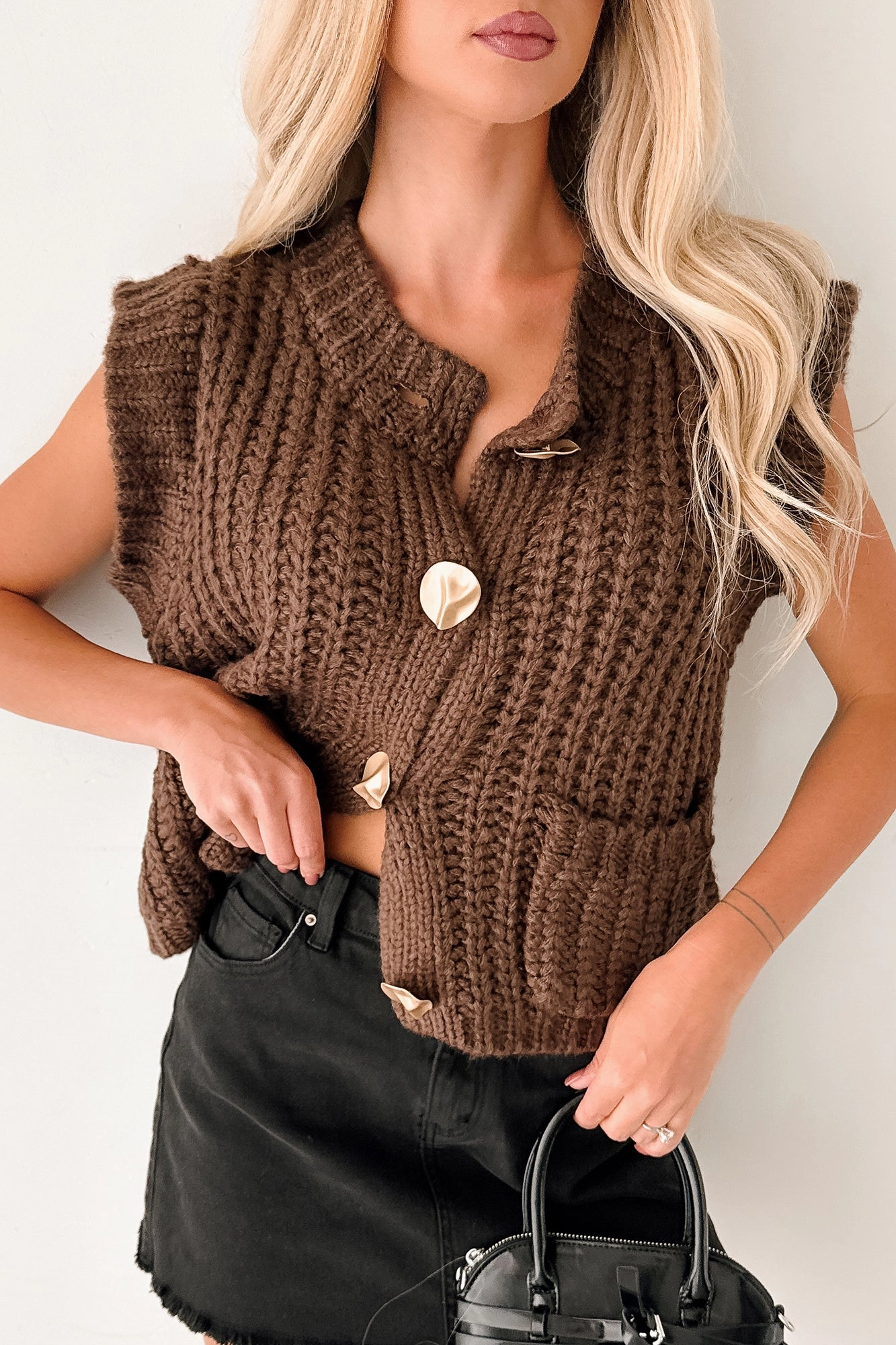 BreathableMeshInsert Amber Hours Sleeveless Sweater Top (Brown)