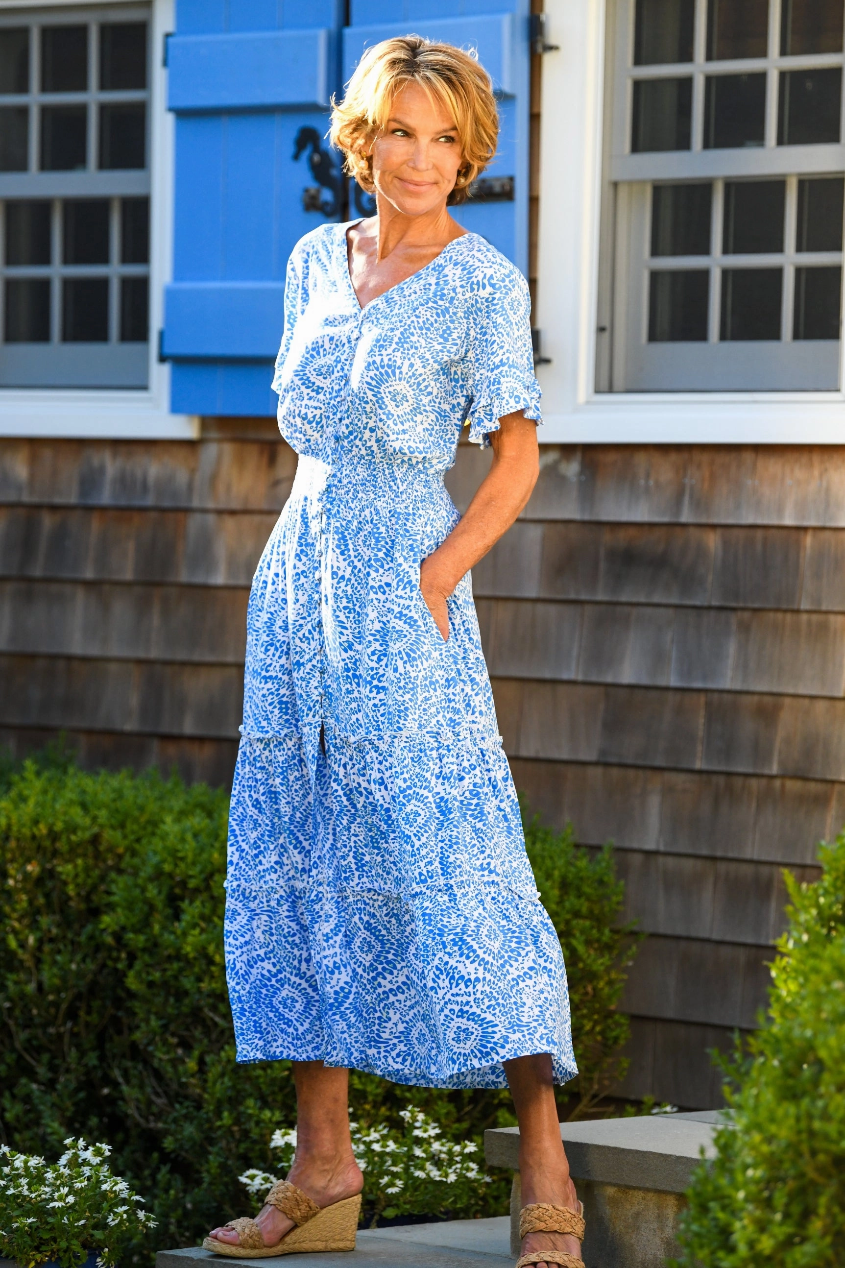 Christina Dress / Blue Firework polka-dot Versatile Layering