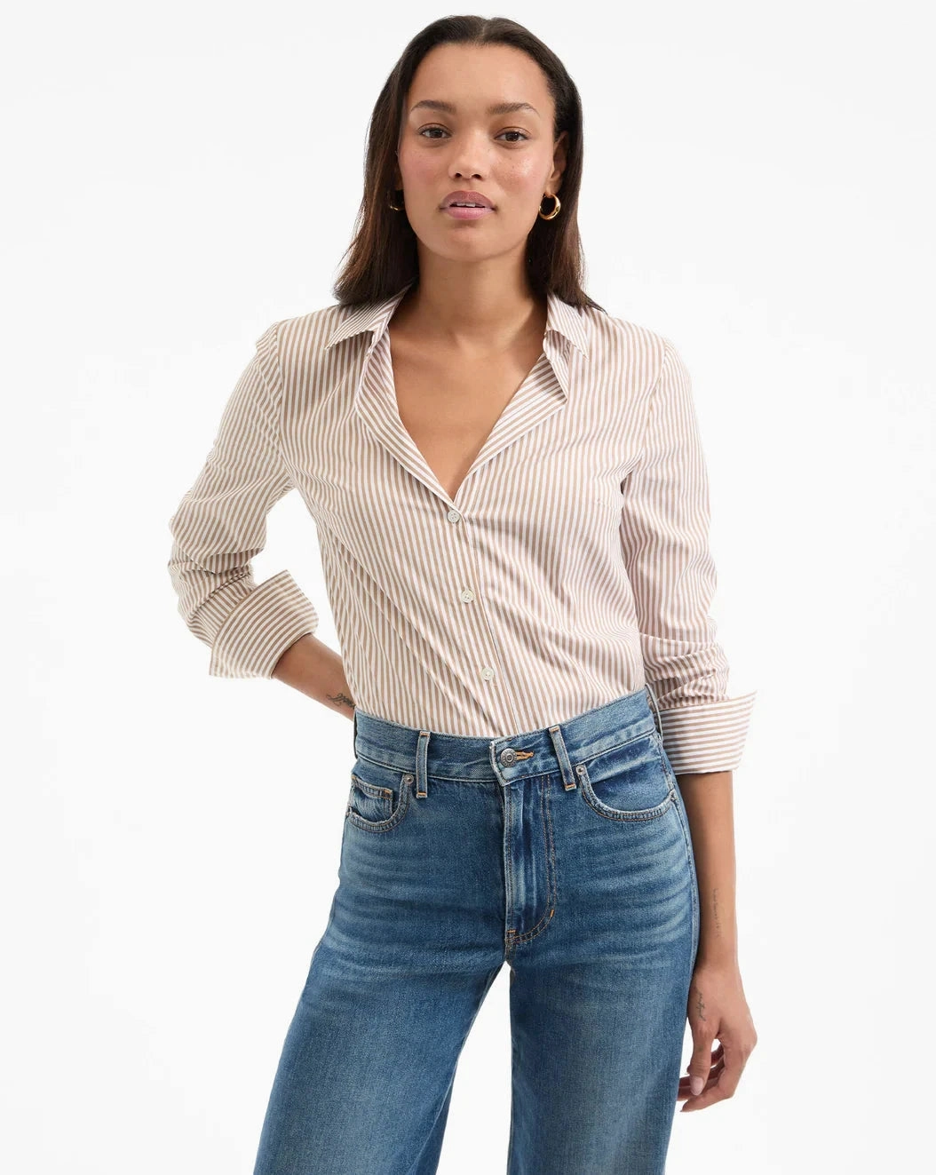 Light material Amelia Button-Down Shirt Acorn/White
