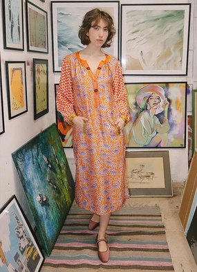 Asymmetrical hem Cozy Comfort Amelie Deep V-Neck Dress Dusty Gold