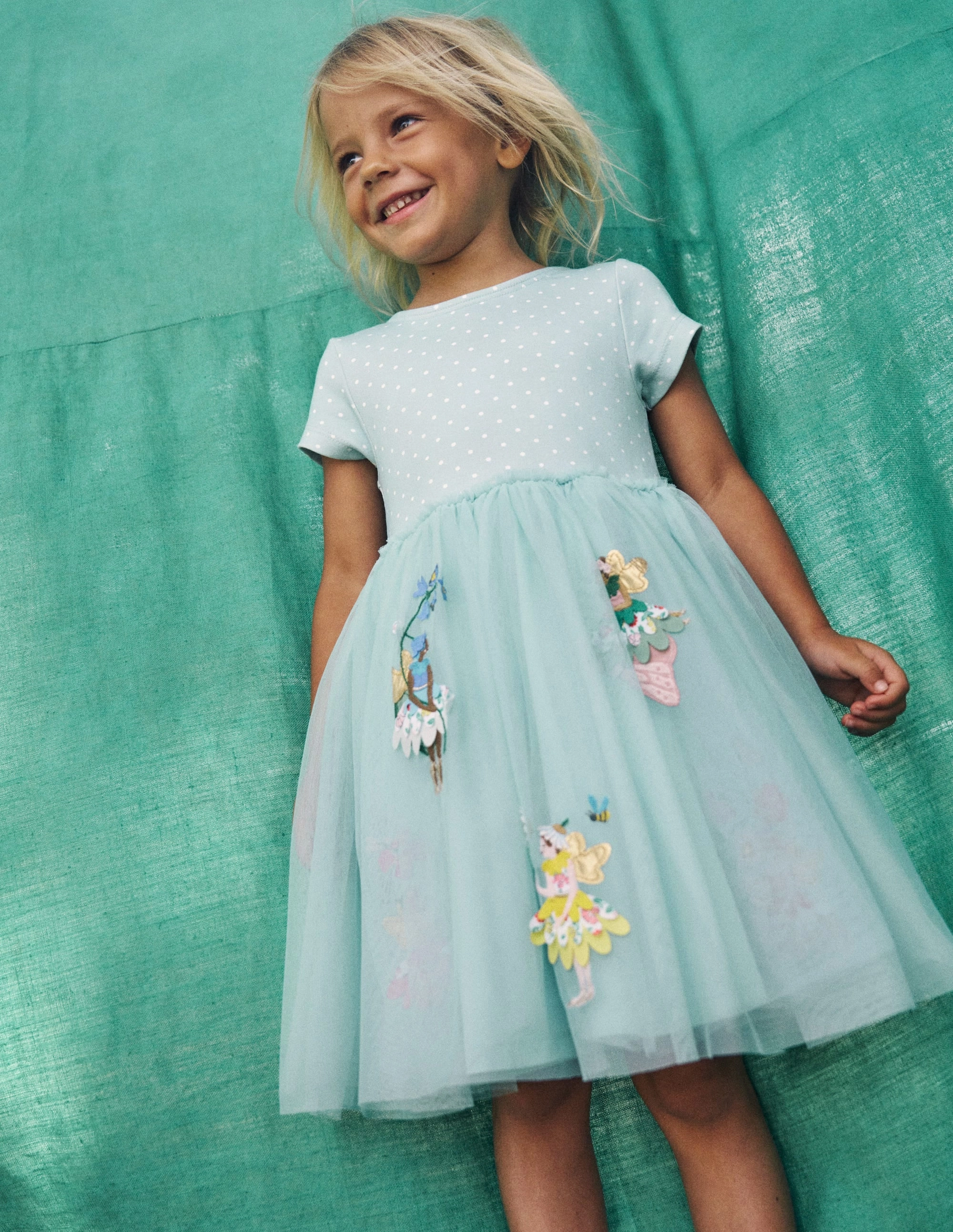 Timeless Layer Ami Applique Tulle Dress-Spearmint Blue Flower Fairies