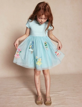 Subtle Glam Ami Applique Tulle Dress-Spearmint Blue Flower Fairies