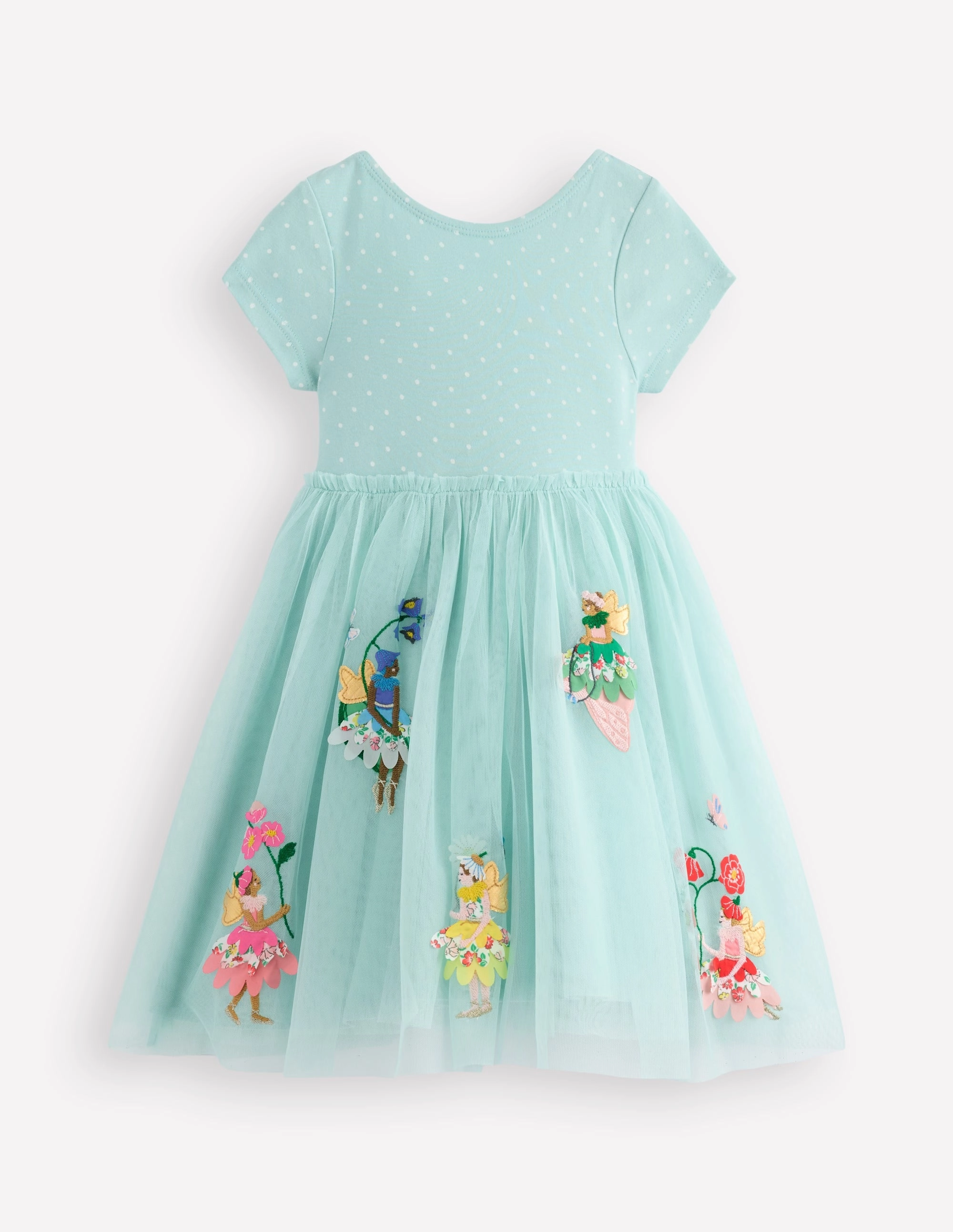 Ami Applique Tulle Dress-Spearmint Blue Flower Fairies Brunch Fit