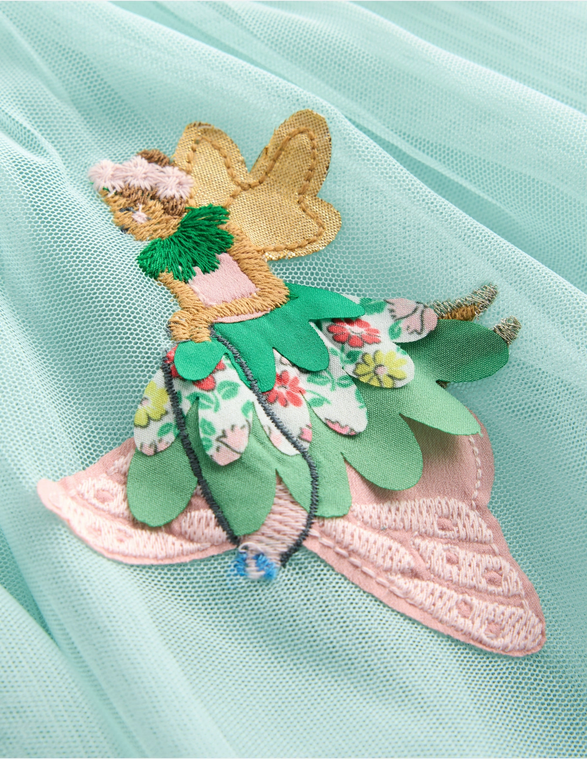 Ami Applique Tulle Dress-Spearmint Blue Flower Fairies Quick Look Straight-Cut