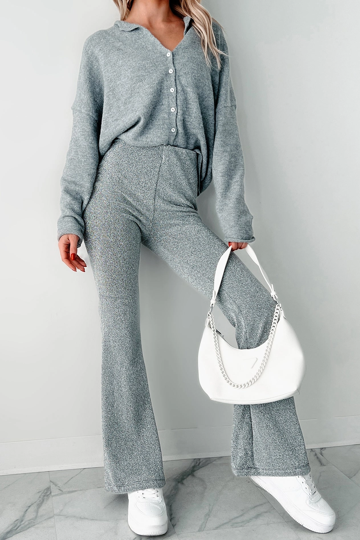 Anastasia Metallic Flare Pants (Silver) Ripstop Reinforcement All Day Use