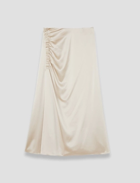 Wrinkle Resistant Andrea Ruched Silk Satin Skirt
