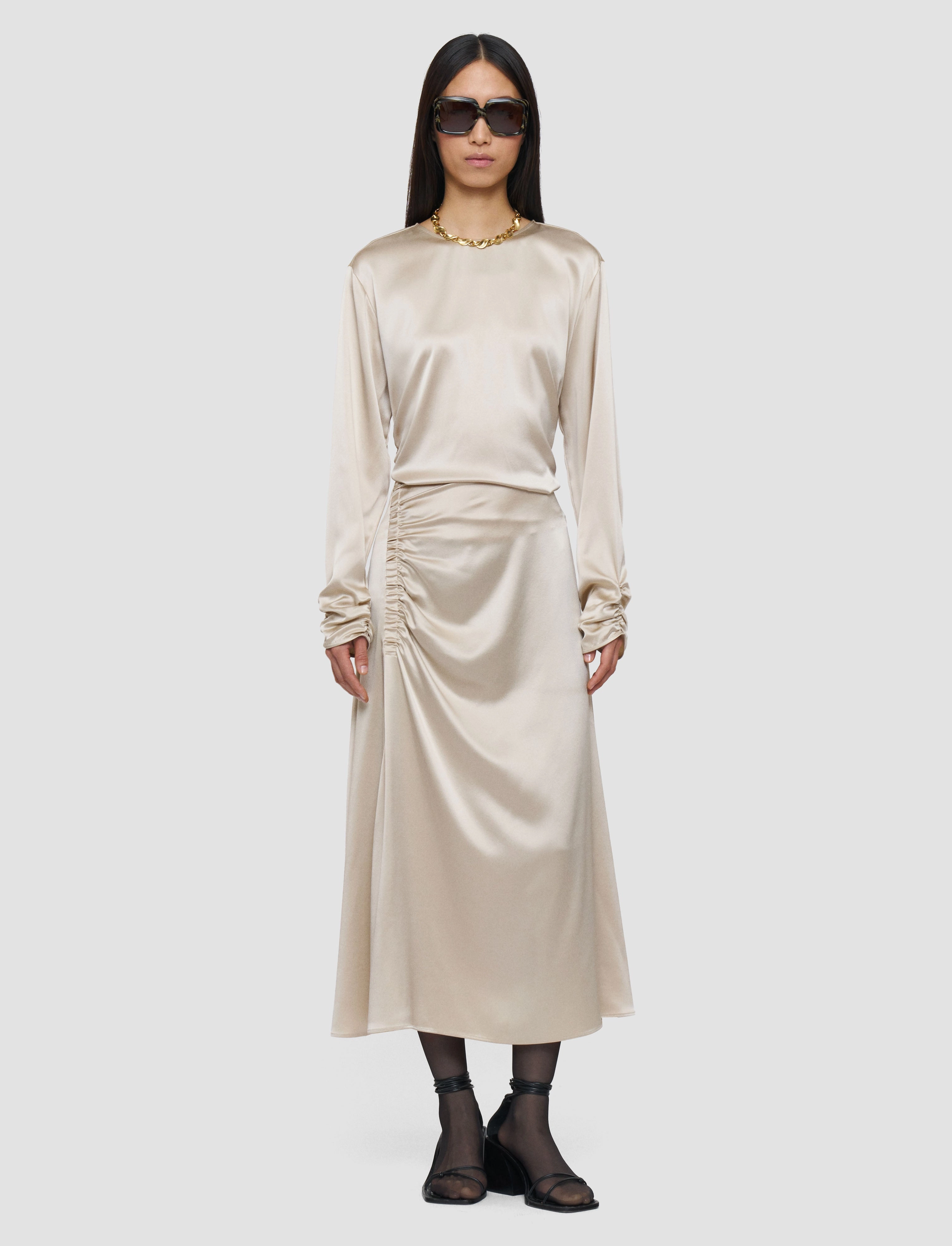 Andrea Ruched Silk Satin Skirt Fresh Aesthetic
