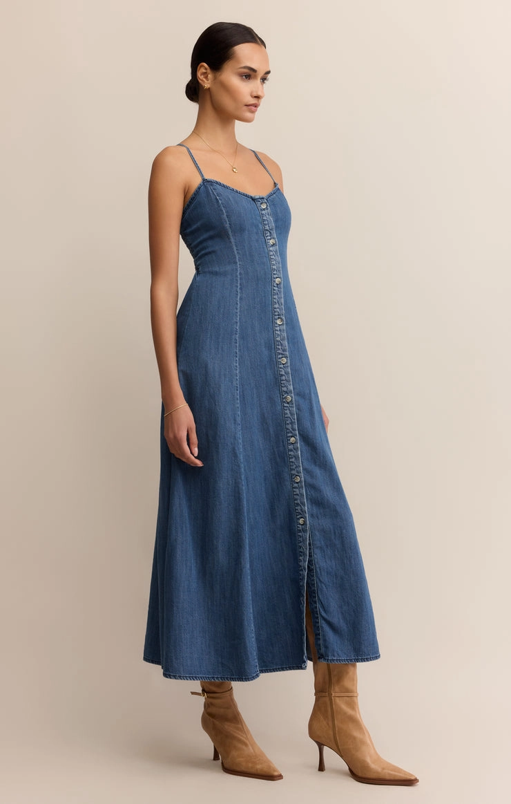 Sleek Vibe ANGEL EYES DENIM MIDI DRESS