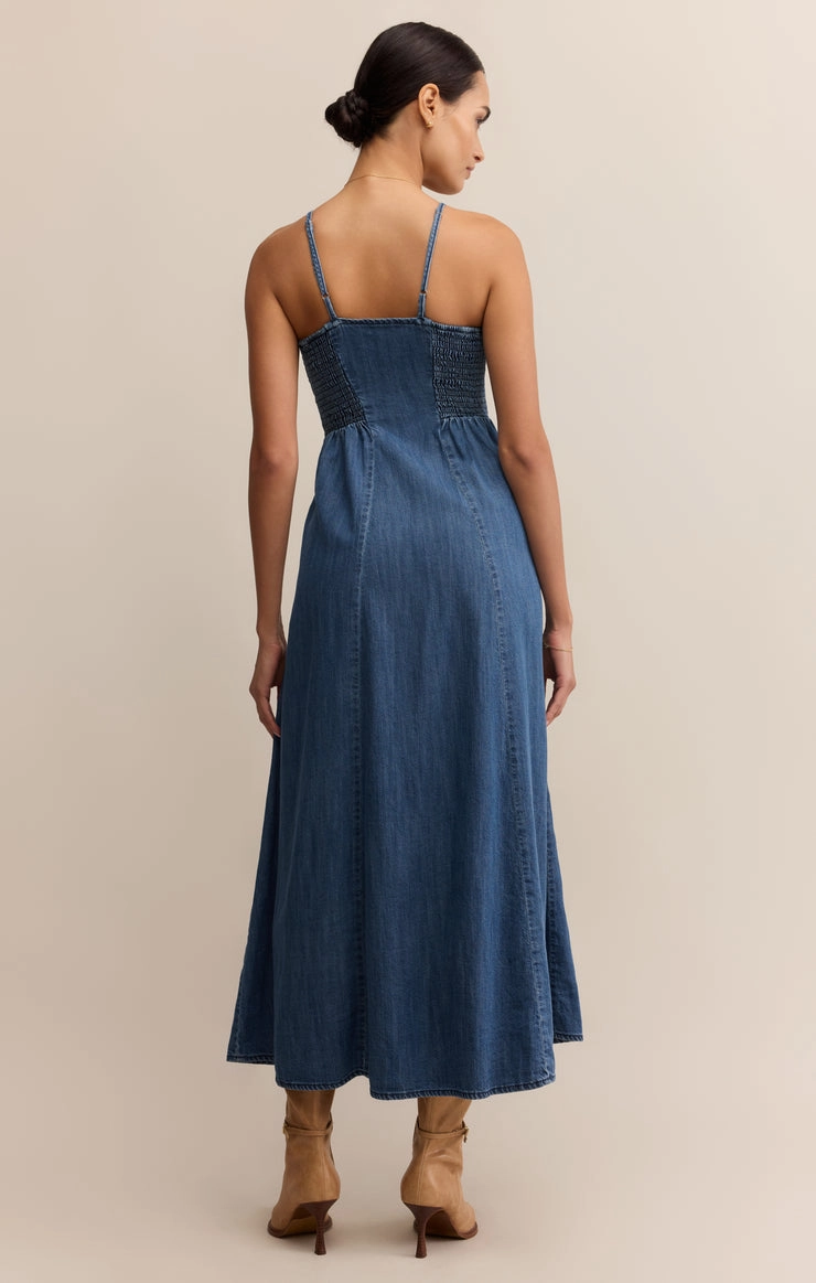 ANGEL EYES DENIM MIDI DRESS Subtle pattern