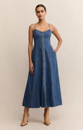 Simple Profile Versatile Style ANGEL EYES DENIM MIDI DRESS