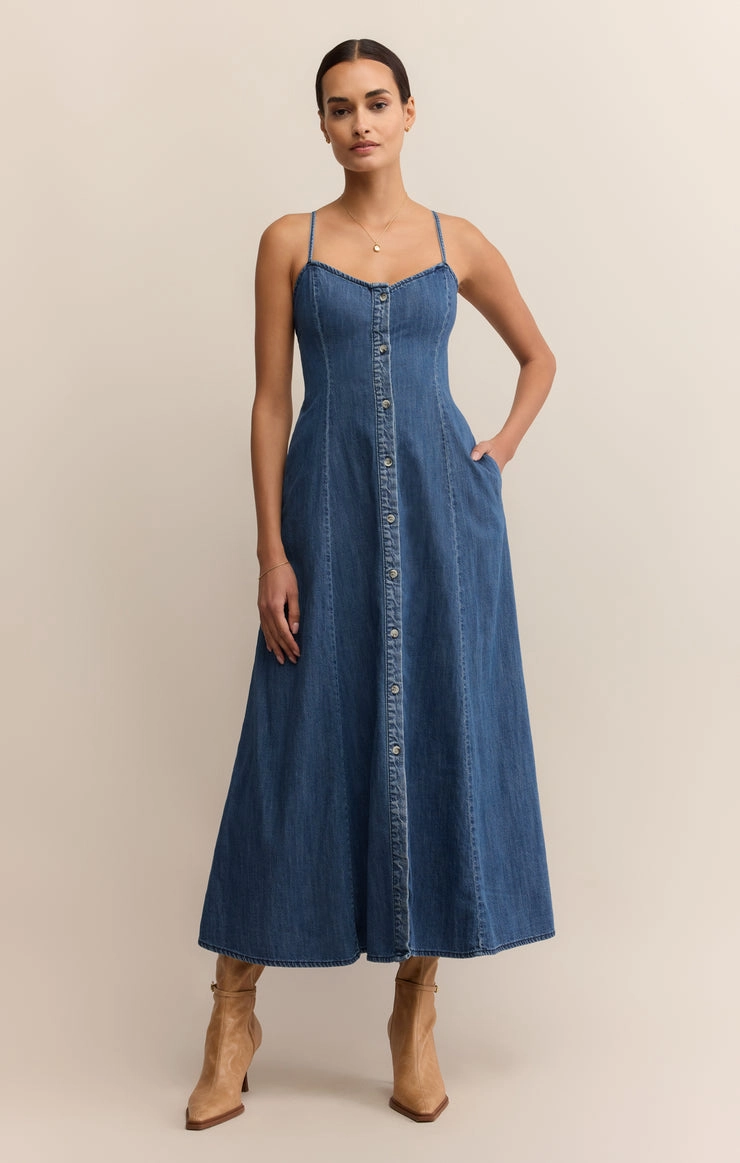 Simple Profile Versatile Style ANGEL EYES DENIM MIDI DRESS