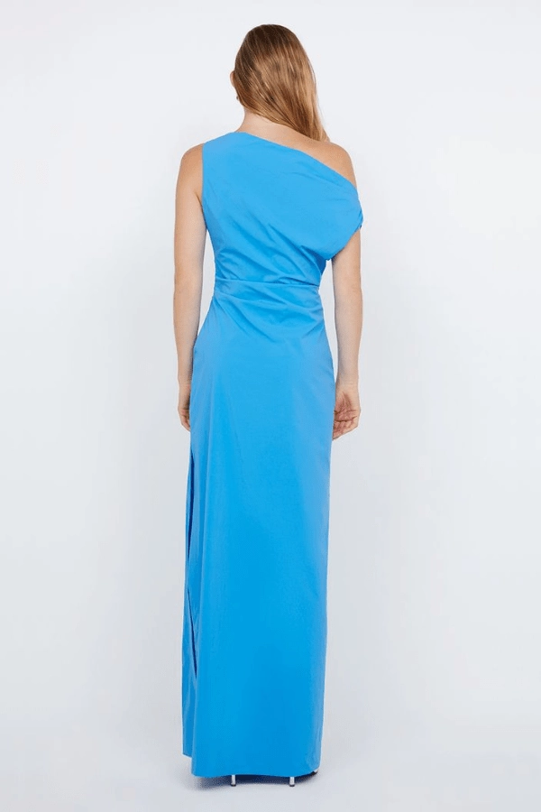 Angelina Asym Maxi Dress Mid Blue Printed-Fabric Travel Vibe