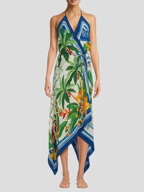 Tropical Destinations Dress Off-White Silky Drape Sophisticated Layers