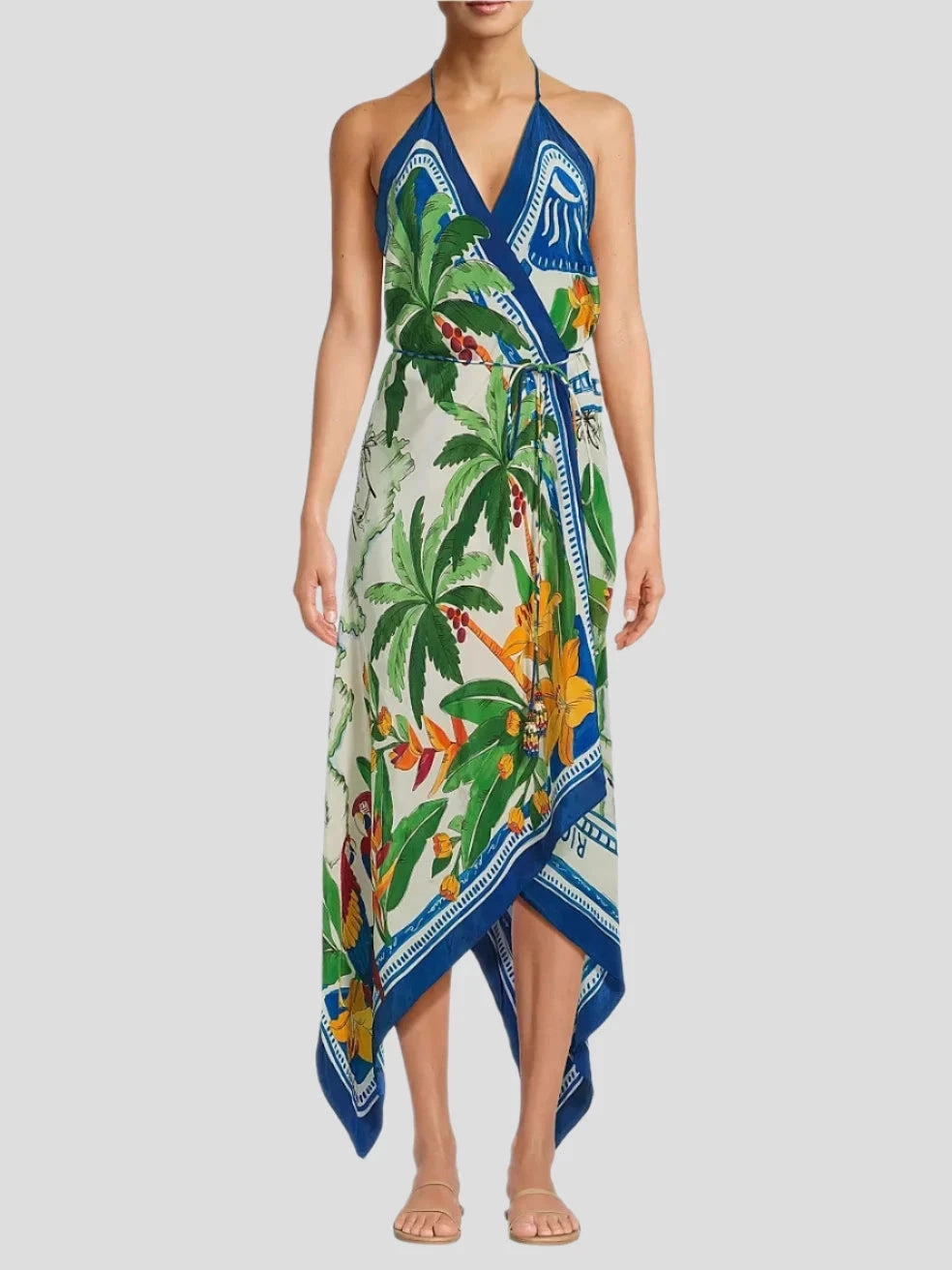Tropical Destinations Dress Off-White Silky Drape Sophisticated Layers