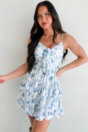 Social Ease Dream Come True Floral Mini Dress (Blue)