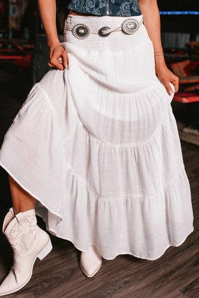 Neutral palette Collectors Item Simply Content Tiered Maxi Skirt (White)