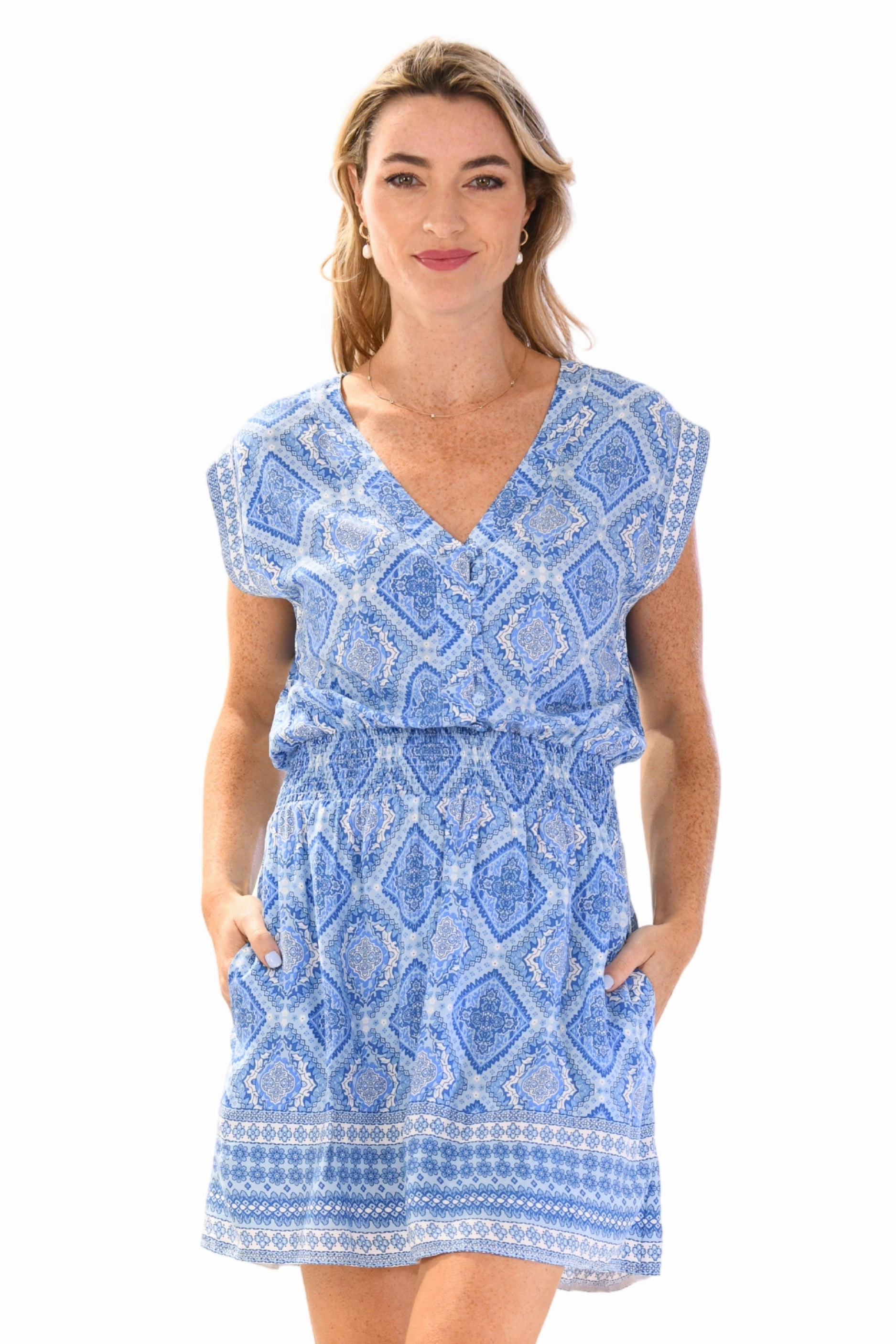 Anna Dress / Sky Blue Diamond London Cool