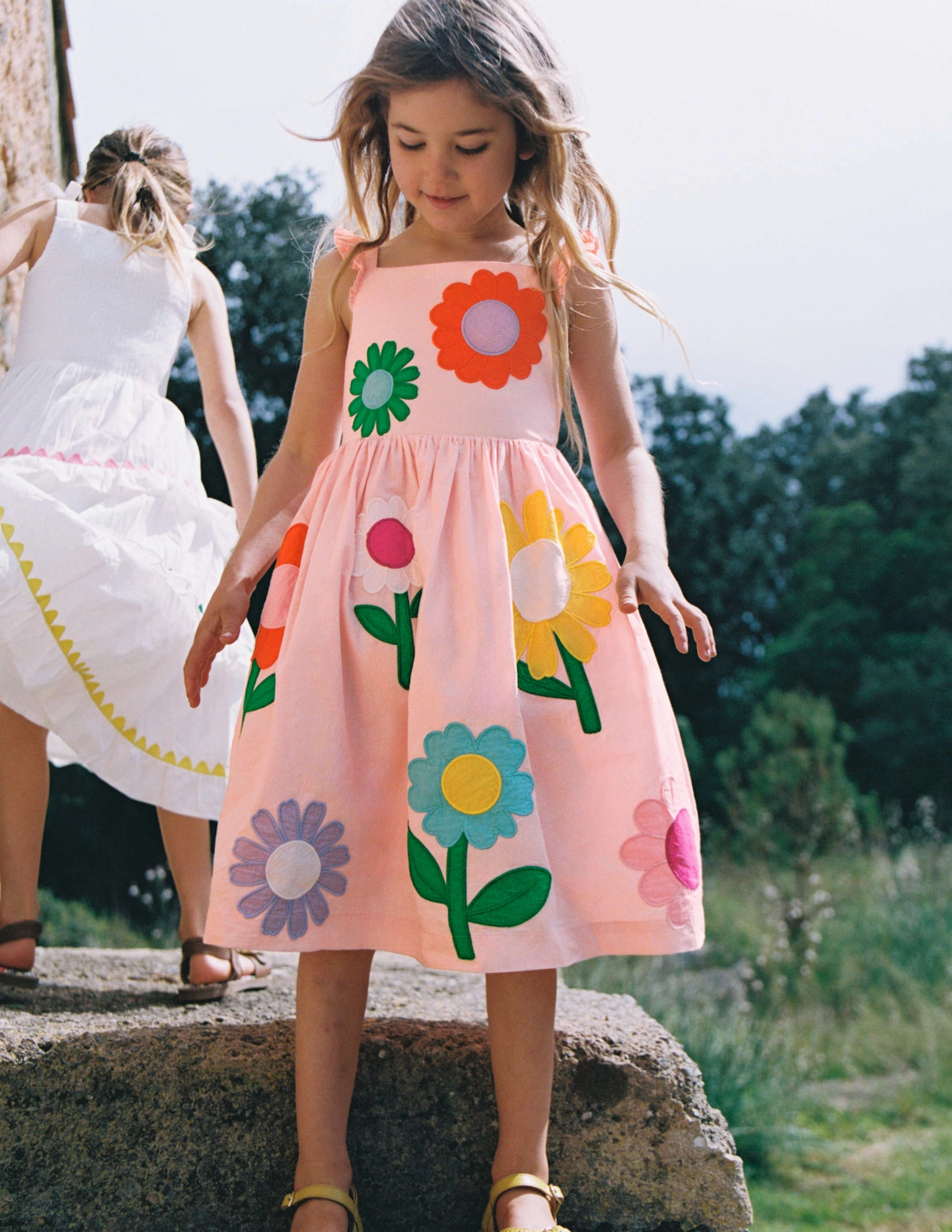 Annalisa Appliqu Sundress-Pink Flower Daily Wear Youth Charm