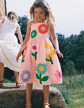 Annalisa Appliqu Sundress-Pink Flower Daily Wear Youth Charm