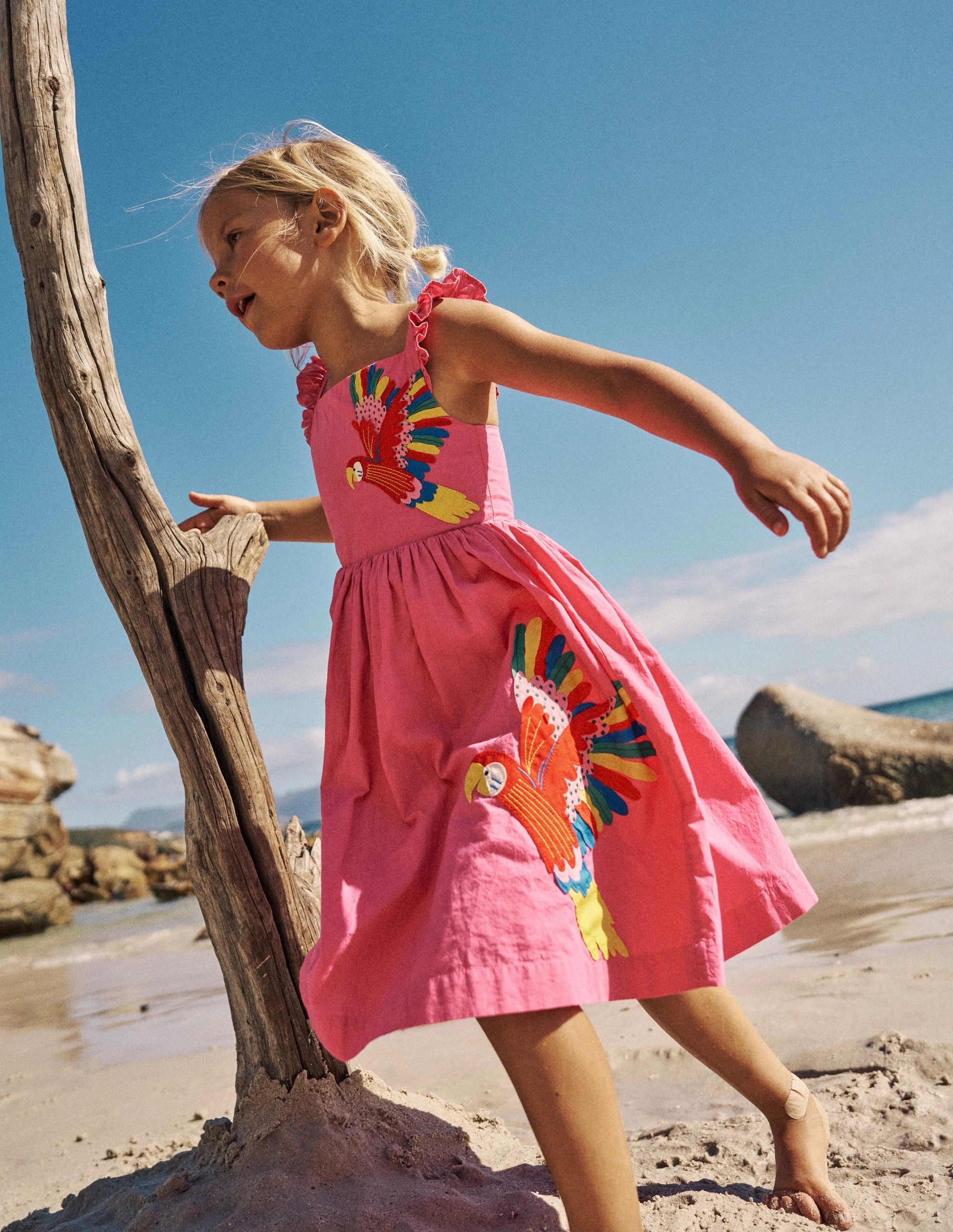 Annalisa Appliqu Sundress-Sorbet Pink Birds Gloss Accent