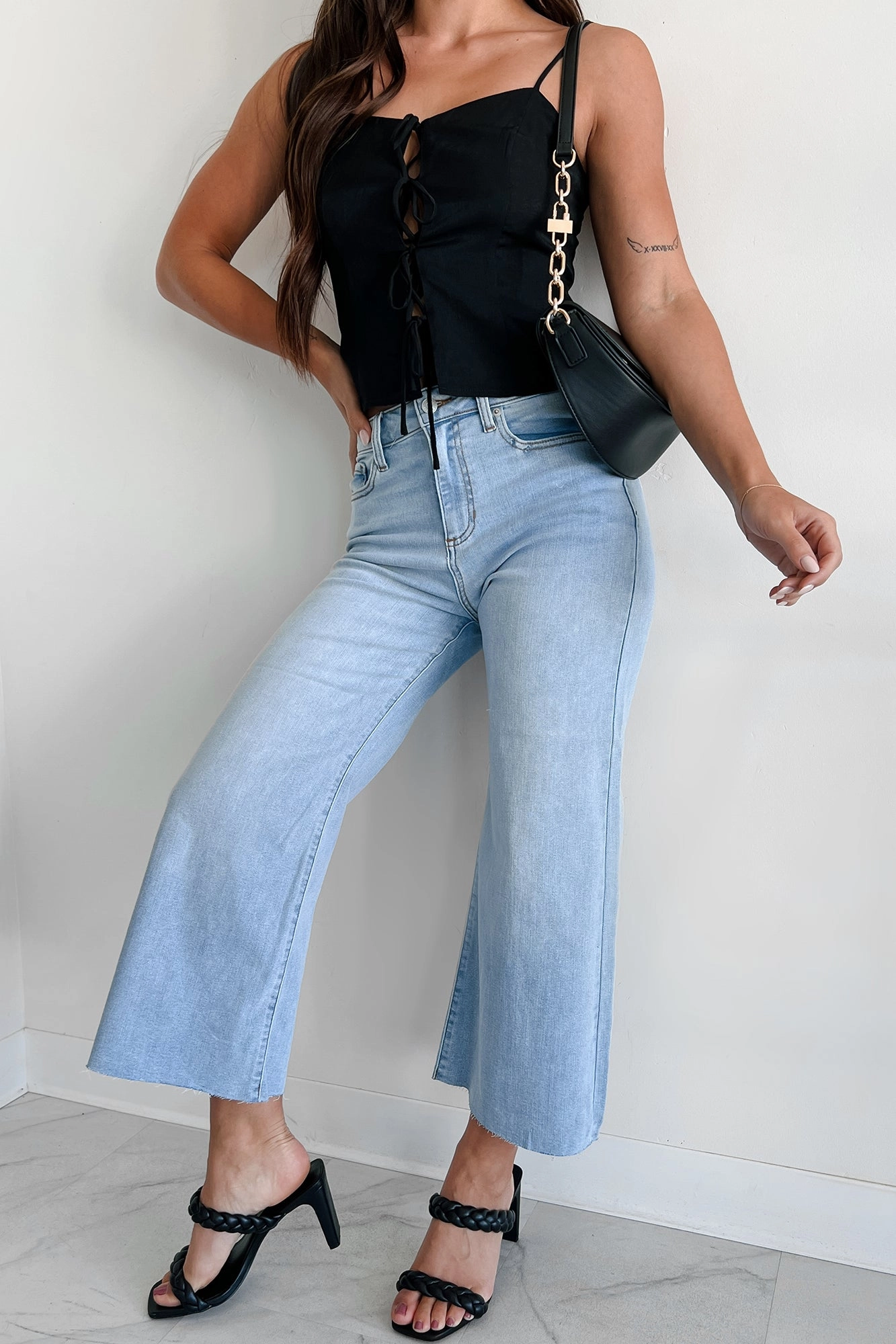 Ansel High Rise Crop Wide Leg Sneak Peek Jeans (Light) HeatRegulatingLining