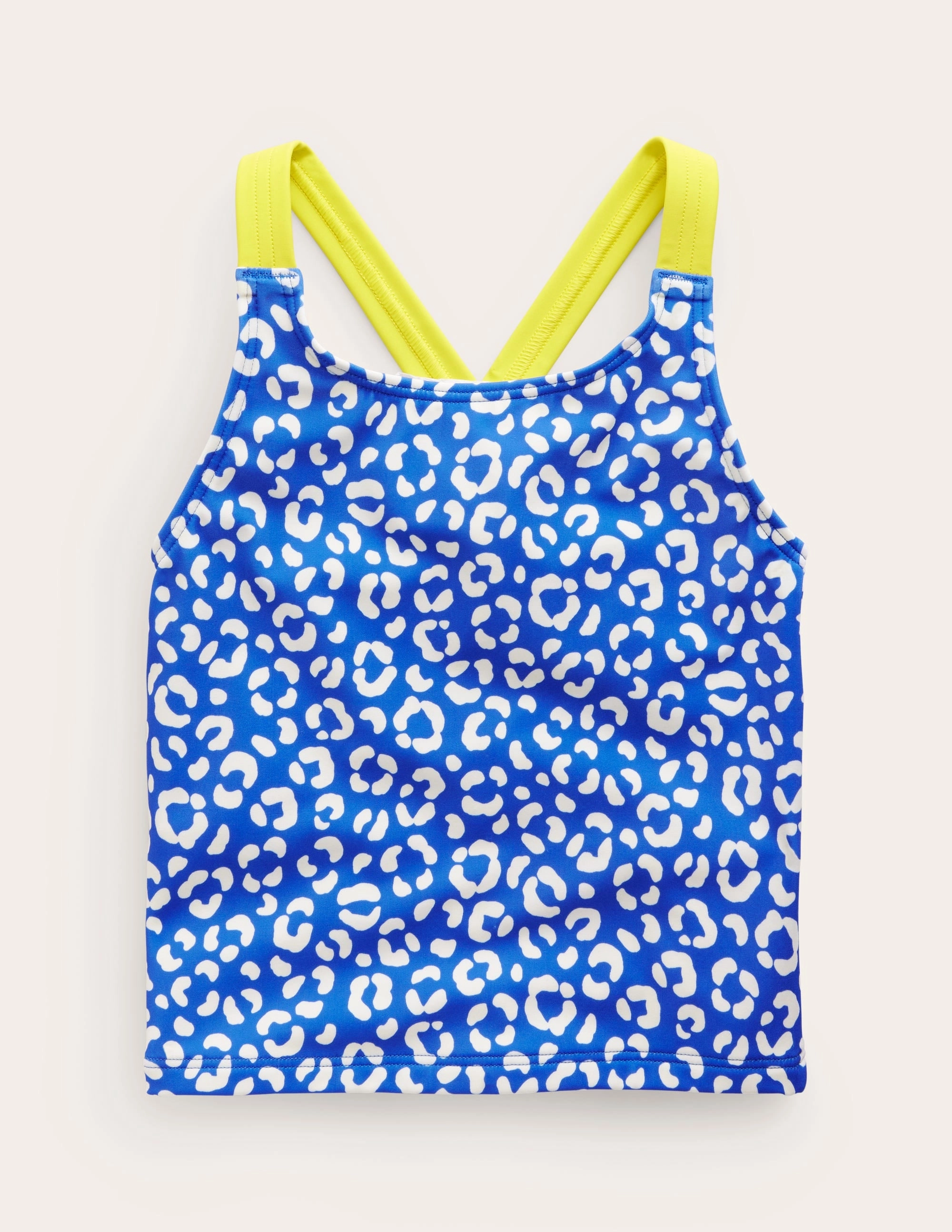 Matte Look Top-rated Cross Back Tankini Top-Blue Leopard