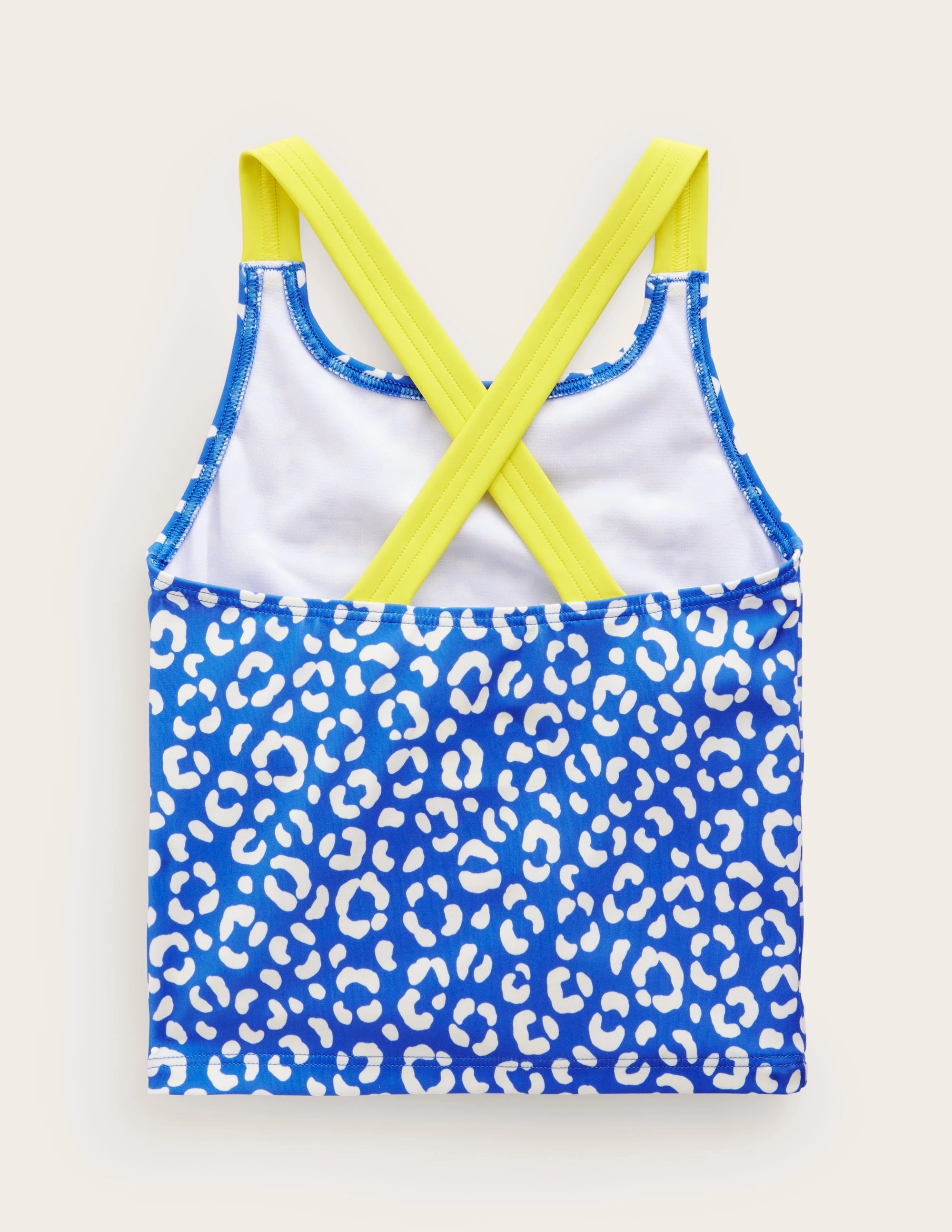 Cross Back Tankini Top-Blue Leopard Variable Tension System Tropical Comfort