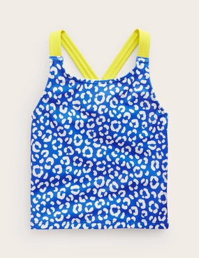 Cross Back Tankini Top-Blue Leopard Comfortable fit Ultraviolet Barrier