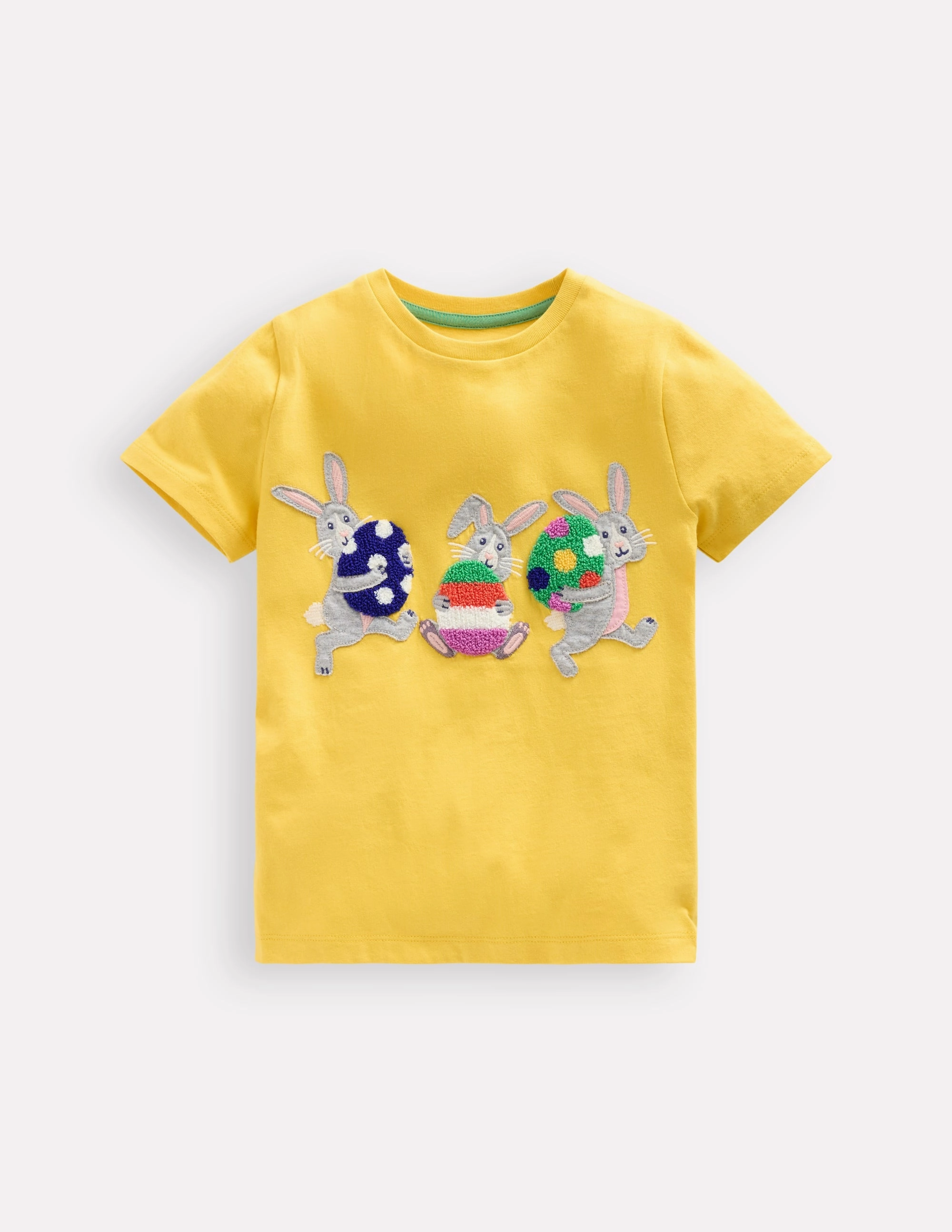 Reflective Accent Trim Short Sleeve Appliqu T-shirt-Lemon Yellow Bunnies