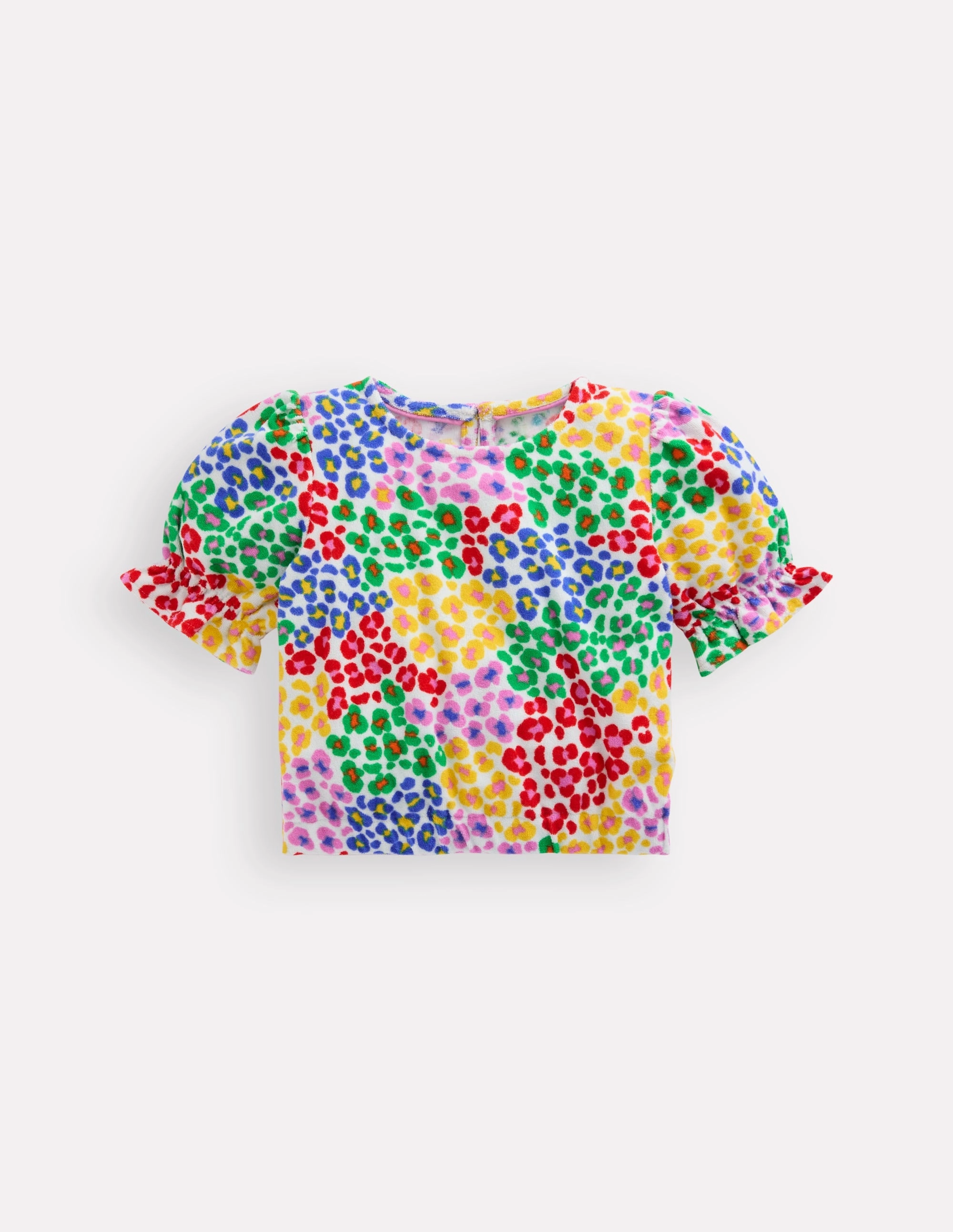 Metallic Fiber Blend Comfy Style Towelling Top-Multi Rainbow Leopard